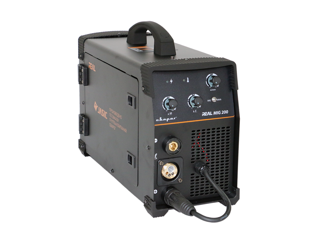 Сварочный полуавтомат инвертор MMA  REAL MIG 200 (N24002) BLACK (маска+краги) Сварочный полуавтомат инвертор MMA  REAL MIG 200 (N24002) BLACK (маска+краги)