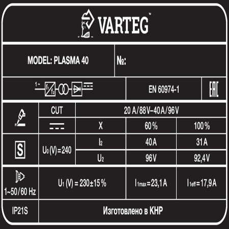 VARTEG PLASMA 40 VARTEG PLASMA 40