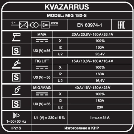 KVAZARRUS MIG 180-S KVAZARRUS MIG 180-S